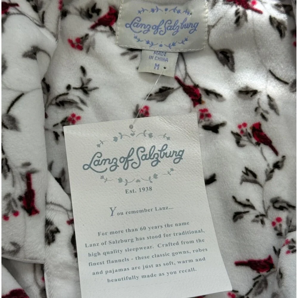 Lanz Of Salzburg Womens Size M Floral Button-Up Pajama Top Flannel Cardinal NEW - Picture 4 of 7